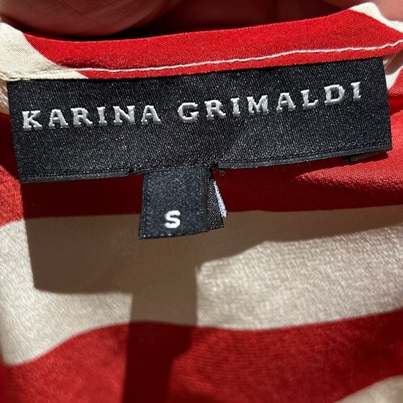 🌻Karina Grimaldi Red & Off-White Stripe 100% Silk Tank Blouse w Epaulets Size S - Picture 6 of 7